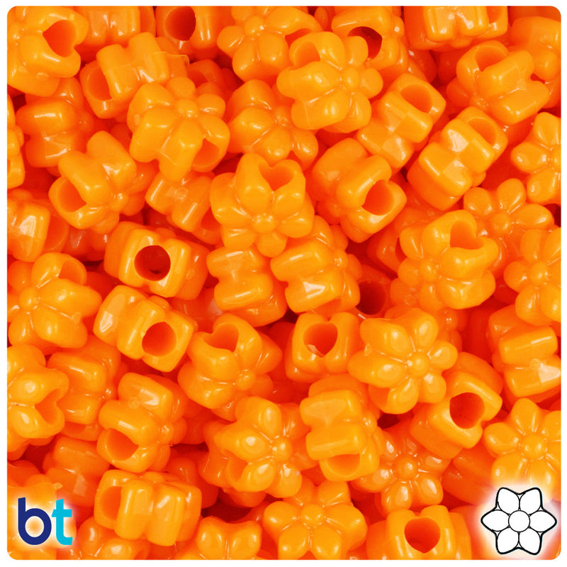 BeadTin Orange Opaque 13mm Flower Plastic Pony Beads (250pcs)