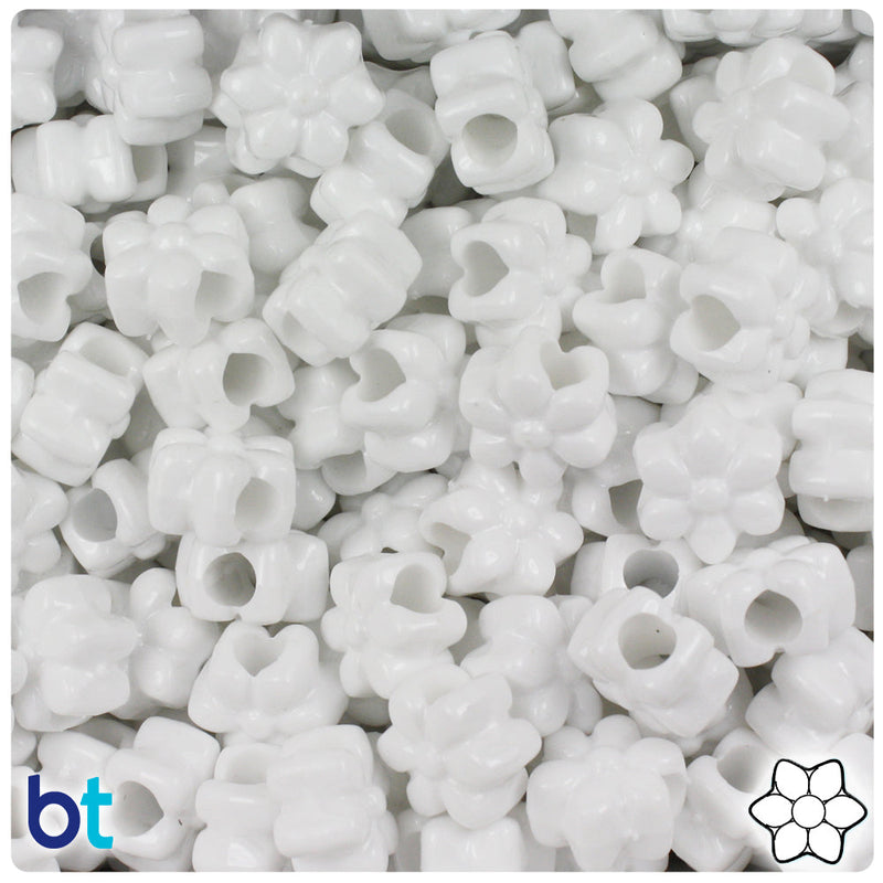 BeadTin White Opaque 13mm Flower Plastic Pony Beads (250pcs)