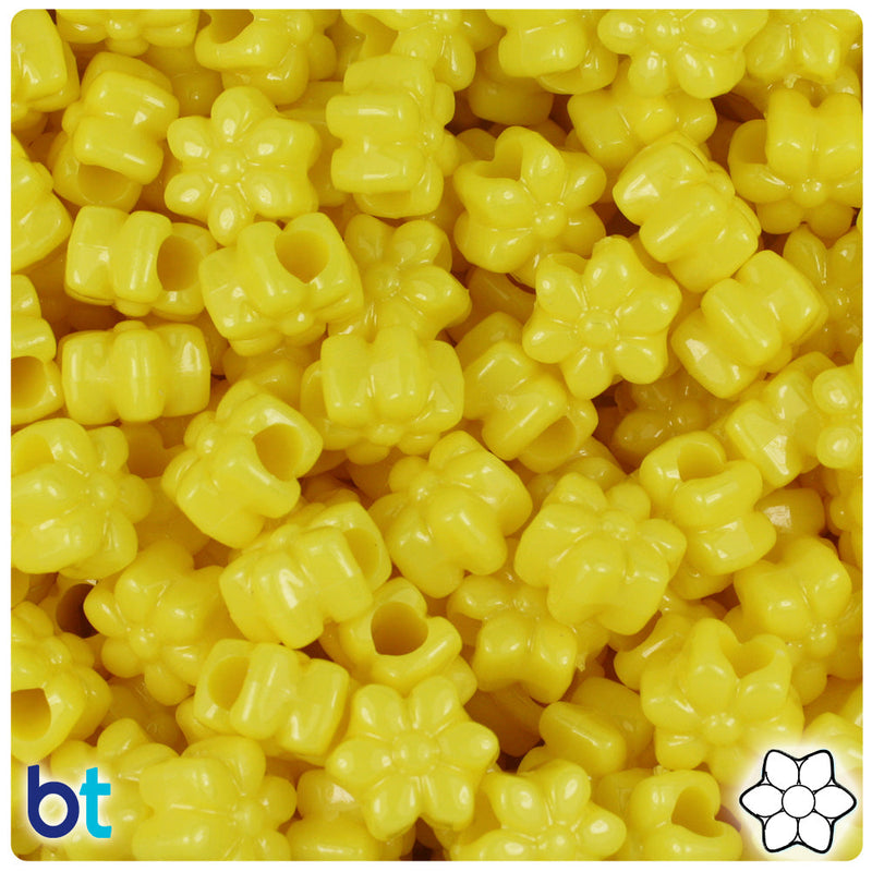 BeadTin Yellow Opaque 13mm Flower Plastic Pony Beads (250pcs)