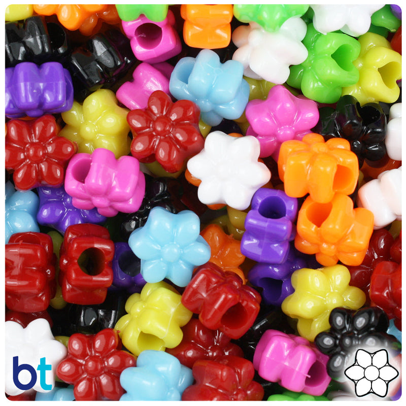 BeadTin Opaque Mix 13mm Flower Plastic Pony Beads (250pcs)