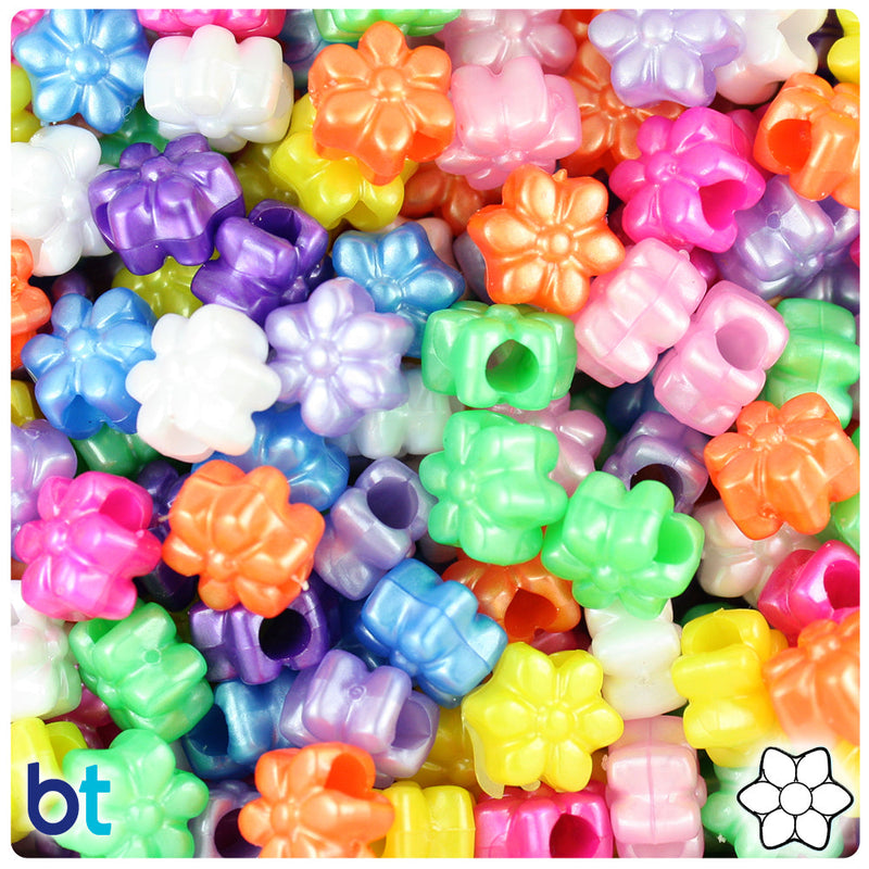 BeadTin Pearl Mix 13mm Flower Plastic Pony Beads (250pcs)