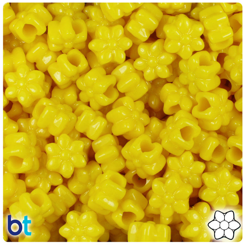 BeadTin Bright Yellow Opaque 13mm Flower Plastic Pony Beads (250pcs)