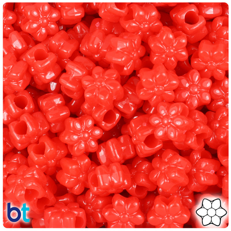 BeadTin Bright Red Opaque 13mm Flower Plastic Pony Beads (250pcs)