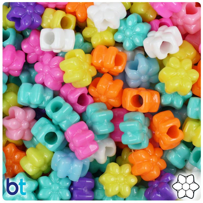 BeadTin Bright Opaque Mix 13mm Flower Plastic Pony Beads (250pcs)