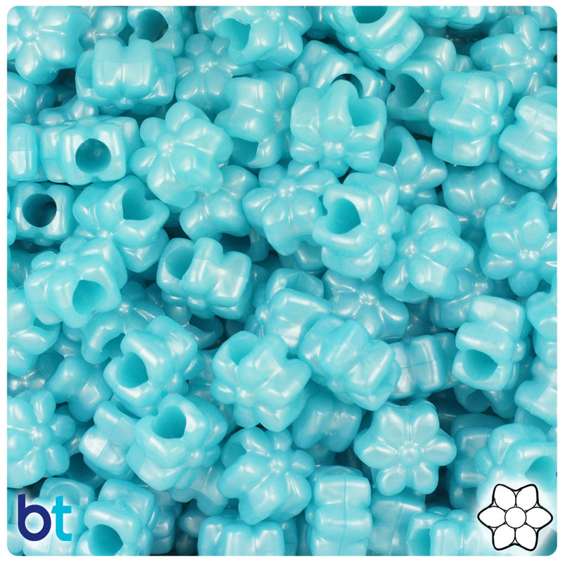 BeadTin Light Blue Pearl 13mm Flower Plastic Pony Beads (250pcs)