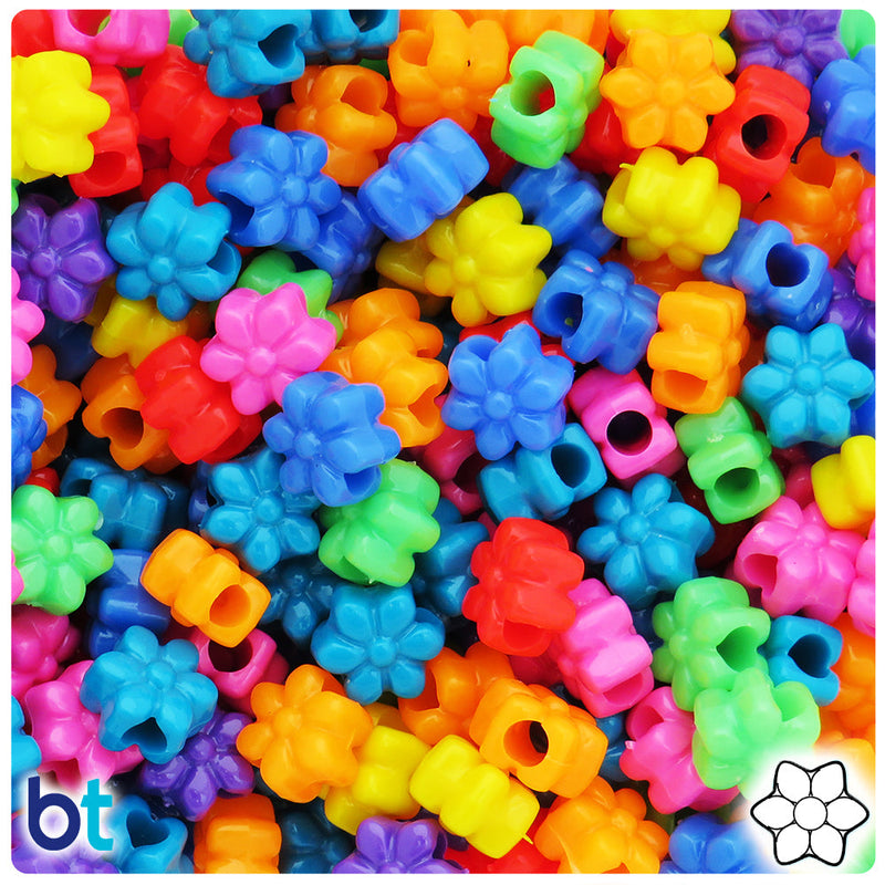 BeadTin Circus Opaque Mix 13mm Flower Plastic Pony Beads (250pcs)