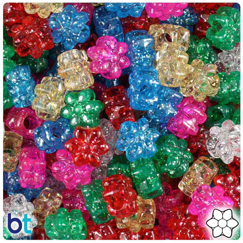 BeadTin Classic Sparkle Mix 13mm Flower Plastic Pony Beads (250pcs)