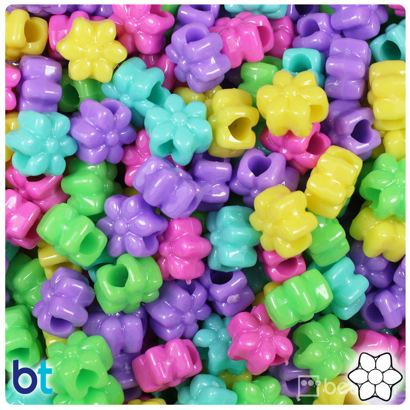 BeadTin Candy Opaque Mix 13mm Flower Plastic Pony Beads (250pcs)