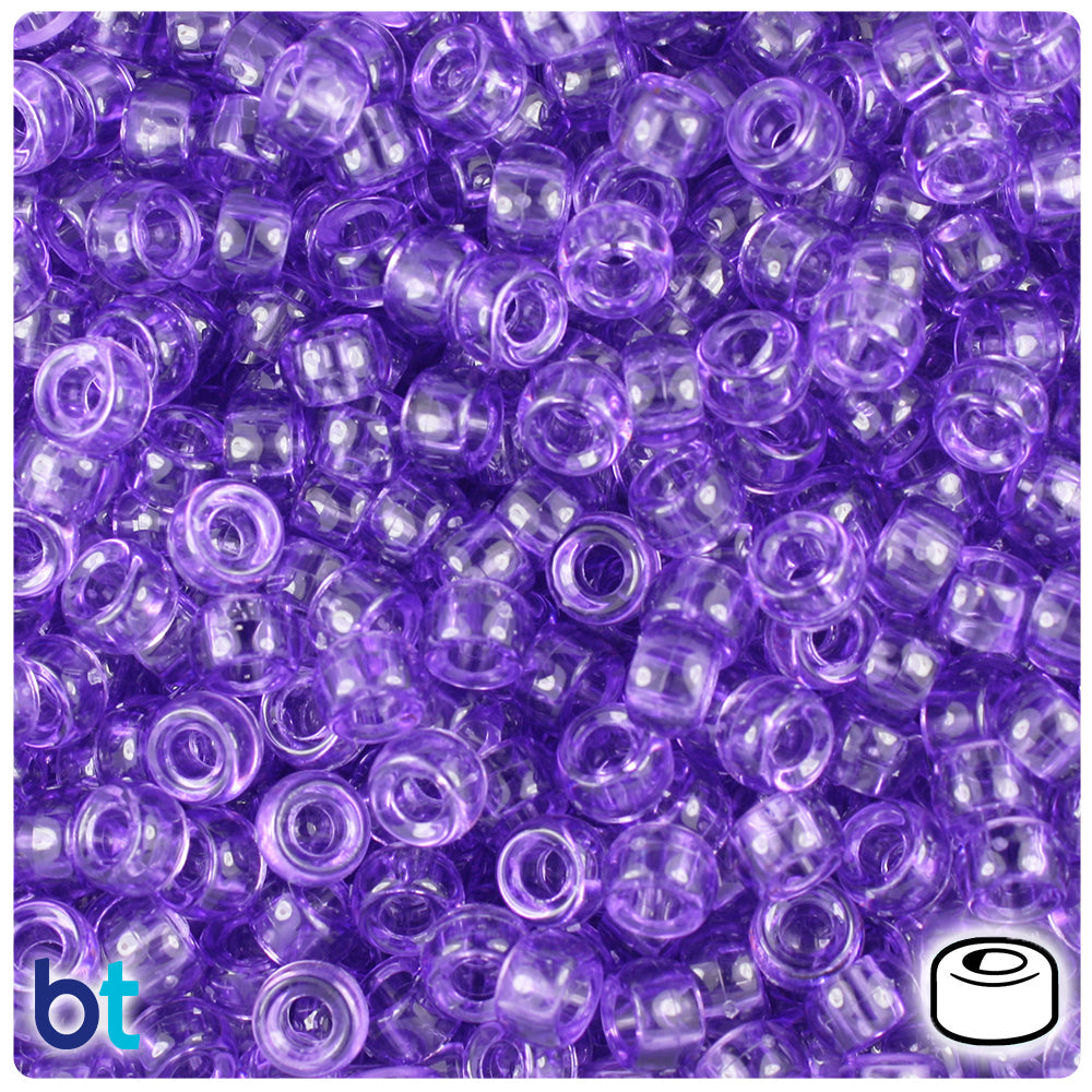 BeadTin Amethyst Transparent 6.5mm Mini Barrel Plastic Pony Beads (1000pcs)