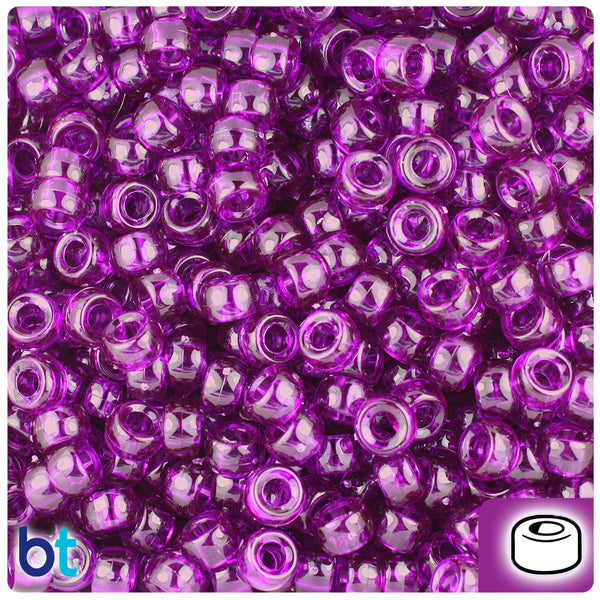 BeadTin Dark Amethyst Transparent 6.5mm Mini Barrel Plastic Pony Beads (1000pcs)