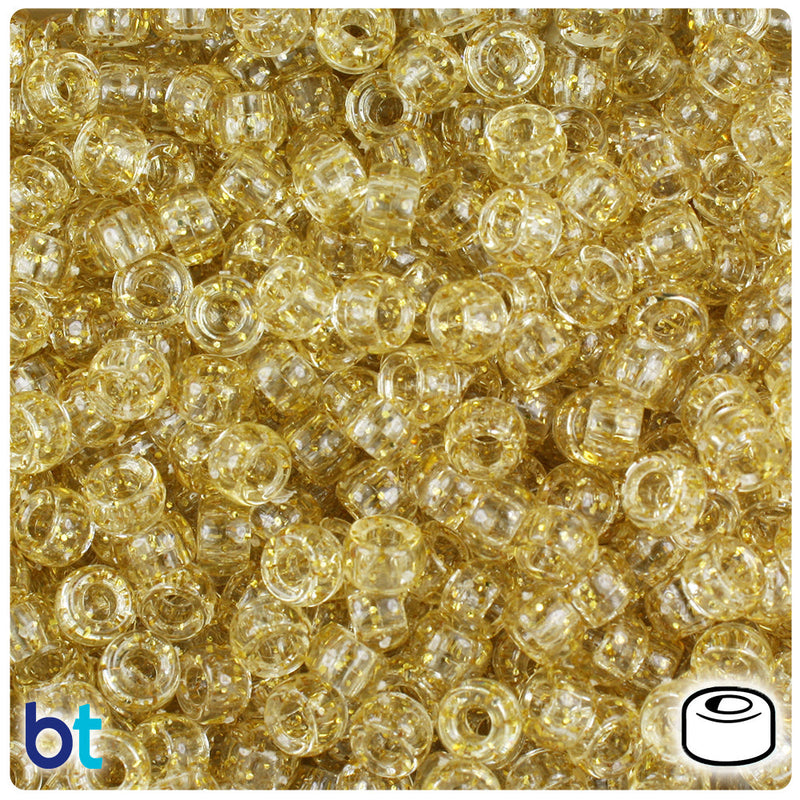 BeadTin Gold Sparkle 6.5mm Mini Barrel Plastic Pony Beads (1000pcs)