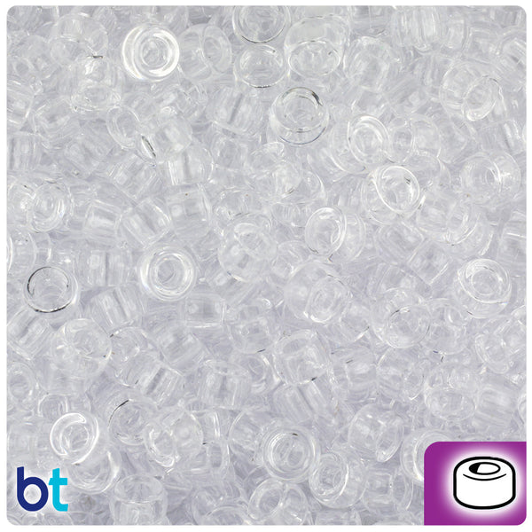 BeadTin Crystal Transparent 6.5mm Mini Barrel Plastic Pony Beads (1000pcs)