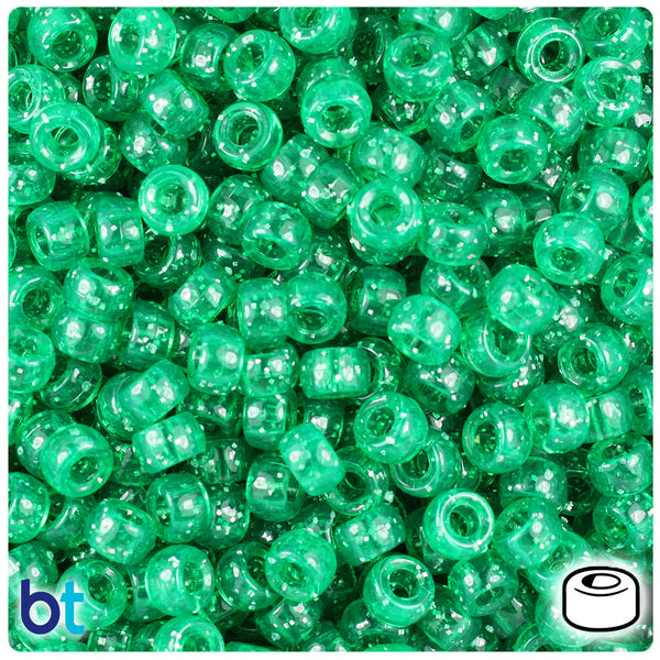 BeadTin Emerald Sparkle 6.5mm Mini Barrel Plastic Pony Beads (1000pcs)