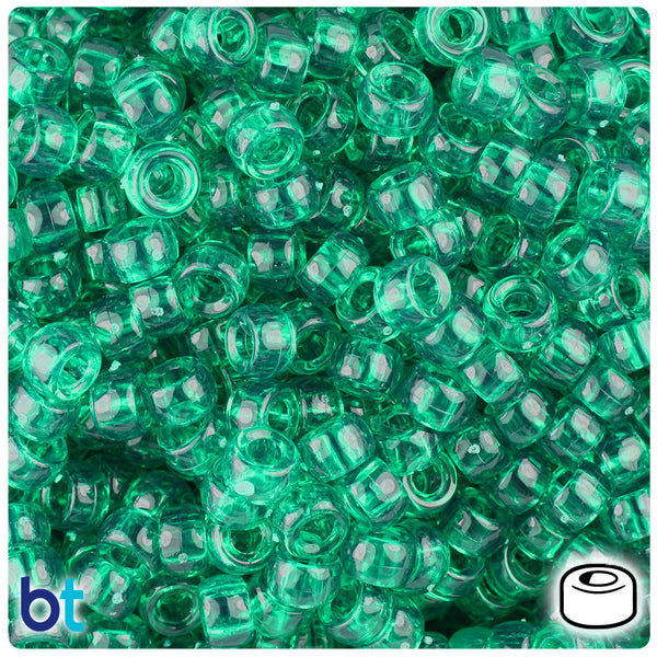 BeadTin Emerald Transparent 6.5mm Mini Barrel Plastic Pony Beads (1000pcs)