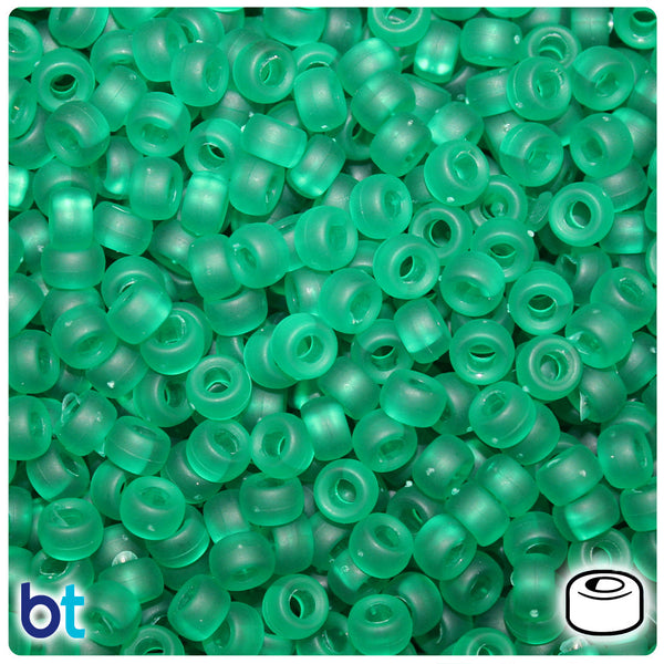 BeadTin Emerald Frosted 6.5mm Mini Barrel Plastic Pony Beads (1000pcs)