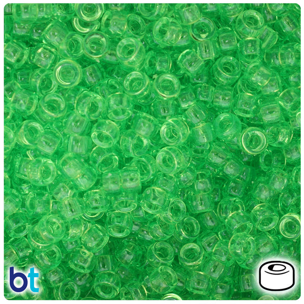 BeadTin Lime Transparent 6.5mm Mini Barrel Plastic Pony Beads (1000pcs)