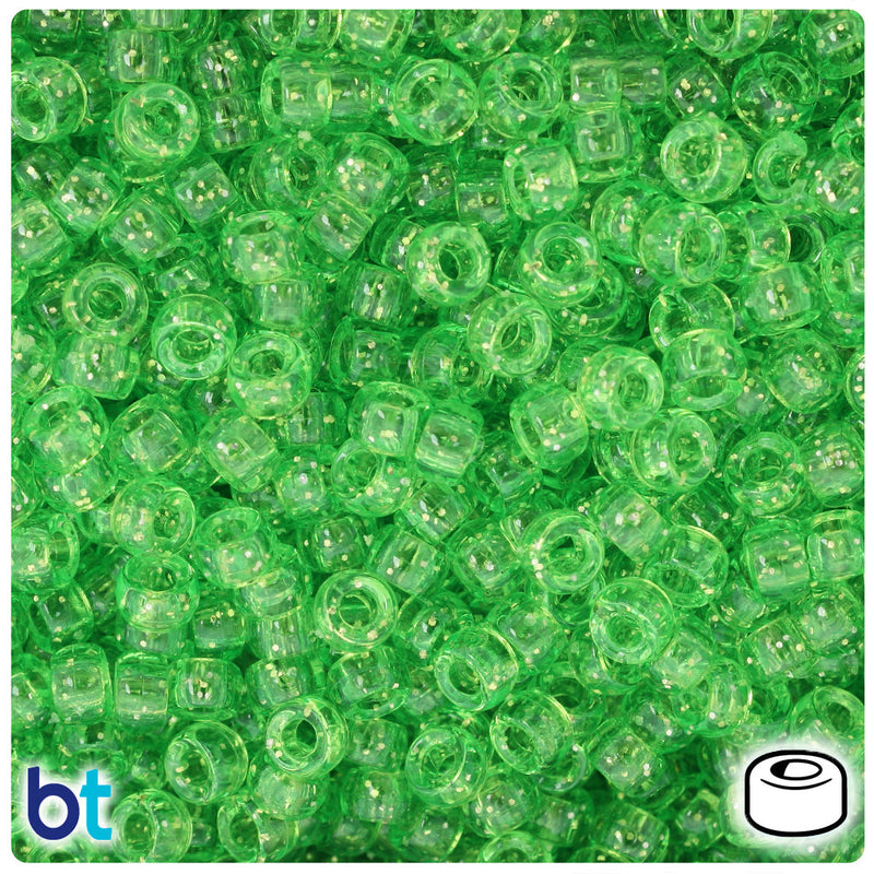 BeadTin Lime Sparkle 6.5mm Mini Barrel Plastic Pony Beads (1000pcs)