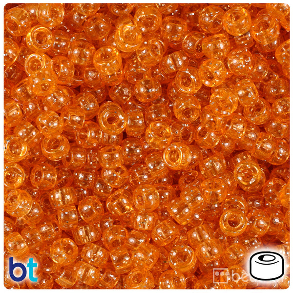 BeadTin Orange Sparkle 6.5mm Mini Barrel Plastic Pony Beads (1000pcs)