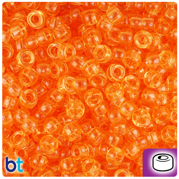 BeadTin Orange Transparent 6.5mm Mini Barrel Plastic Pony Beads (1000pcs)