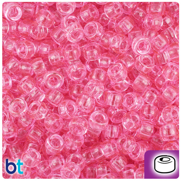 BeadTin Pink Transparent 6.5mm Mini Barrel Plastic Pony Beads (1000pcs)