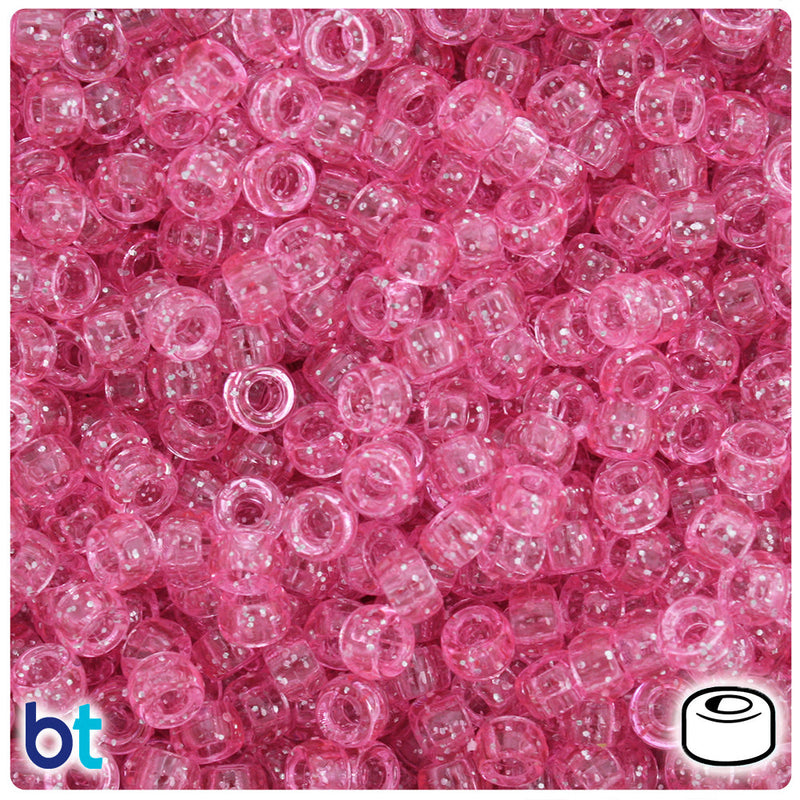 BeadTin Pink Sparkle 6.5mm Mini Barrel Plastic Pony Beads (1000pcs)