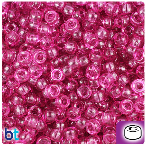 BeadTin Fuchsia Transparent 6.5mm Mini Barrel Plastic Pony Beads (1000pcs)