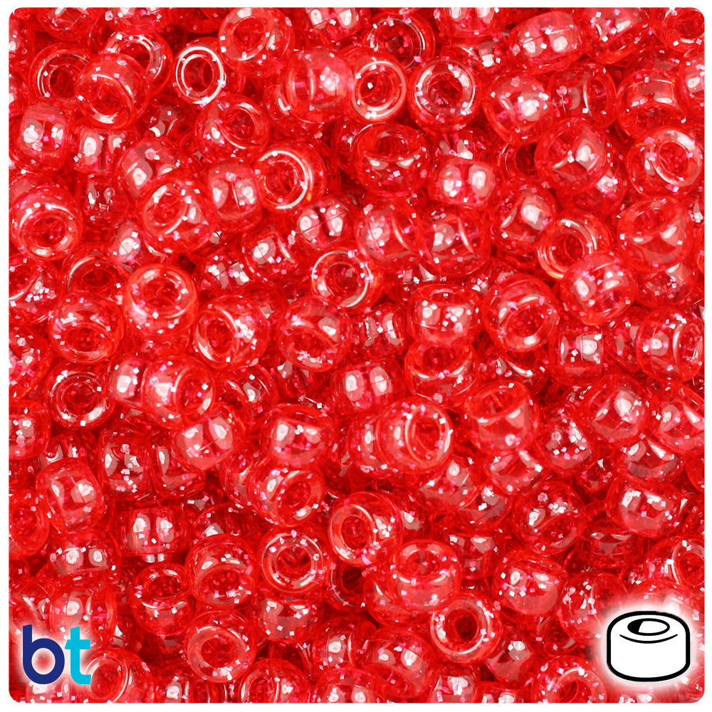 BeadTin Ruby Sparkle 6.5mm Mini Barrel Plastic Pony Beads (1000pcs)