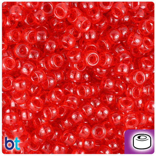 BeadTin Ruby Transparent 6.5mm Mini Barrel Plastic Pony Beads (1000pcs)