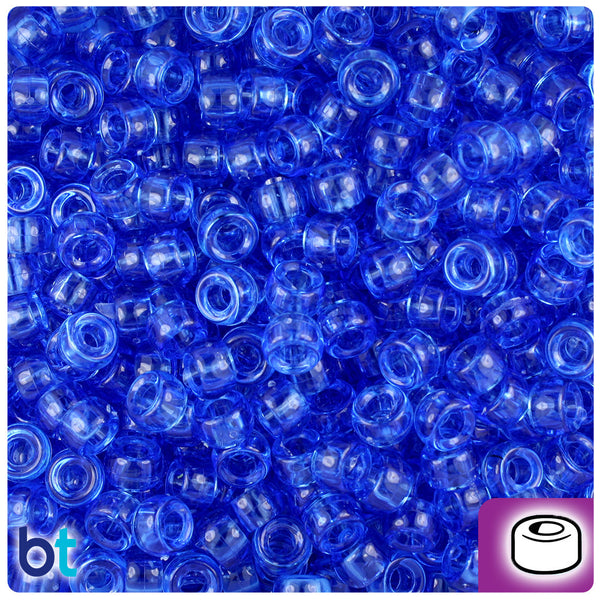 BeadTin Dark Sapphire Transparent 6.5mm Mini Barrel Plastic Pony Beads (1000pcs)