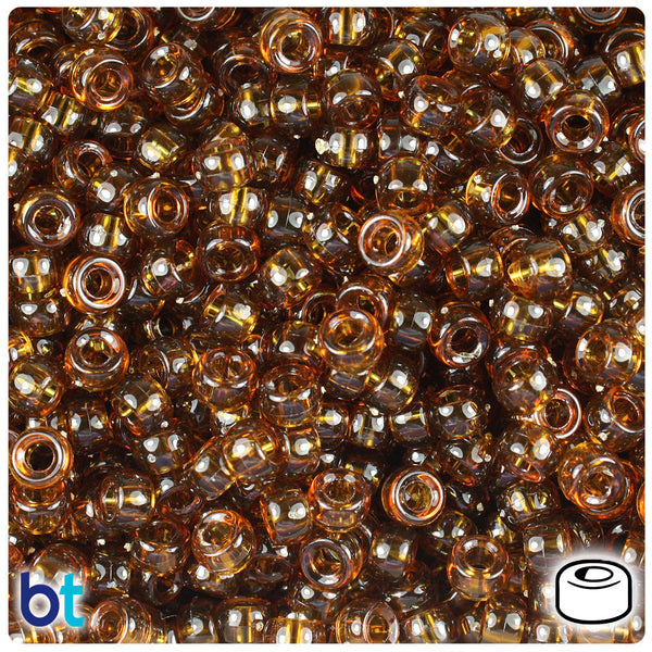 BeadTin Root Beer Transparent 6.5mm Mini Barrel Plastic Pony Beads (1000pcs)