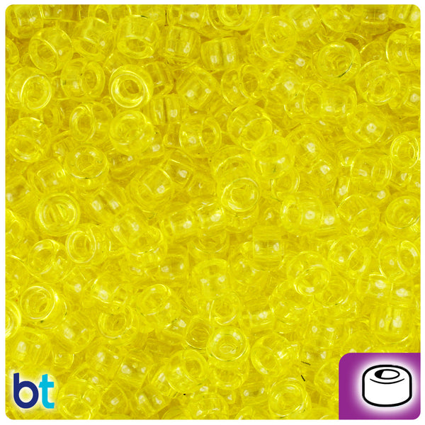 BeadTin Yellow Transparent 6.5mm Mini Barrel Plastic Pony Beads (1000pcs)