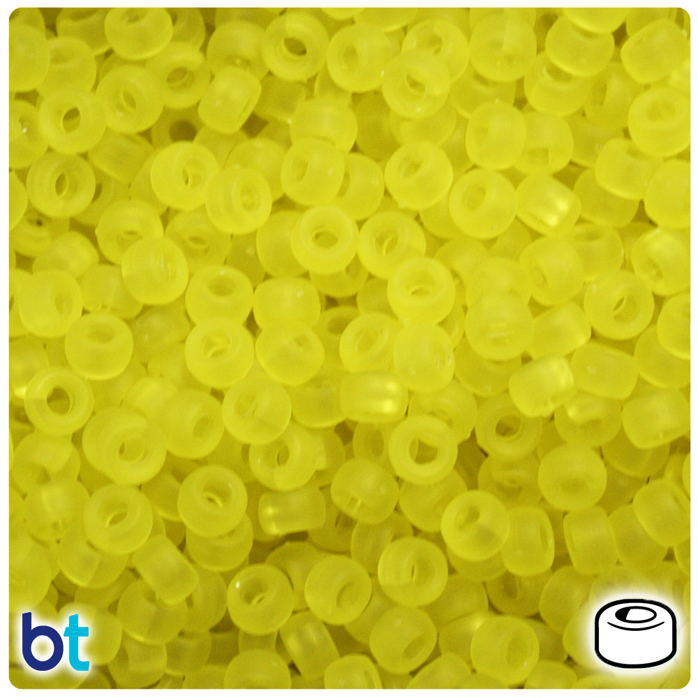 BeadTin Yellow Frosted 6.5mm Mini Barrel Plastic Pony Beads (1000pcs)