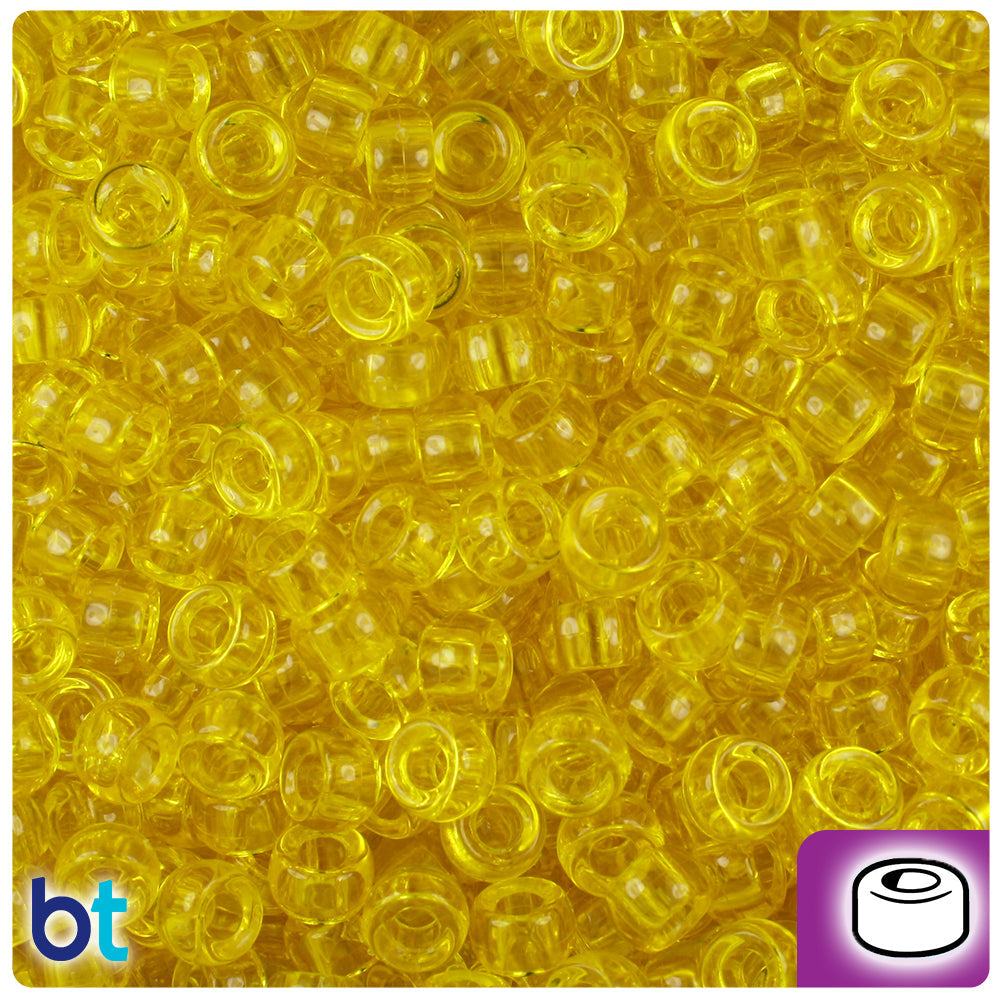 BeadTin Dark Yellow Transparent 6.5mm Mini Barrel Plastic Pony Beads (1000pcs)