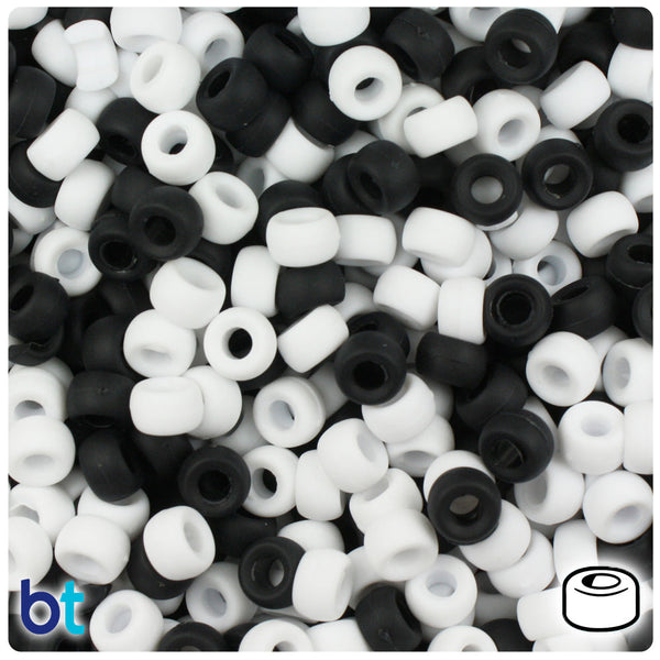 BeadTin Black & White Matte 6.5mm Mini Barrel Plastic Pony Beads (1000pcs)