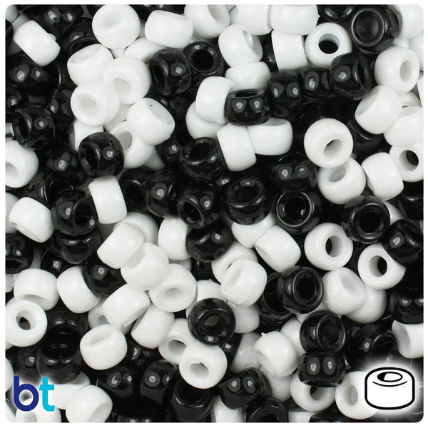 BeadTin Black & White Opaque 6.5mm Mini Barrel Plastic Pony Beads (1000pcs)