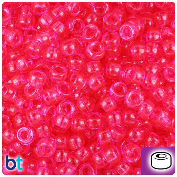 BeadTin Hot Pink Transparent 6.5mm Mini Barrel Plastic Pony Beads (1000pcs)