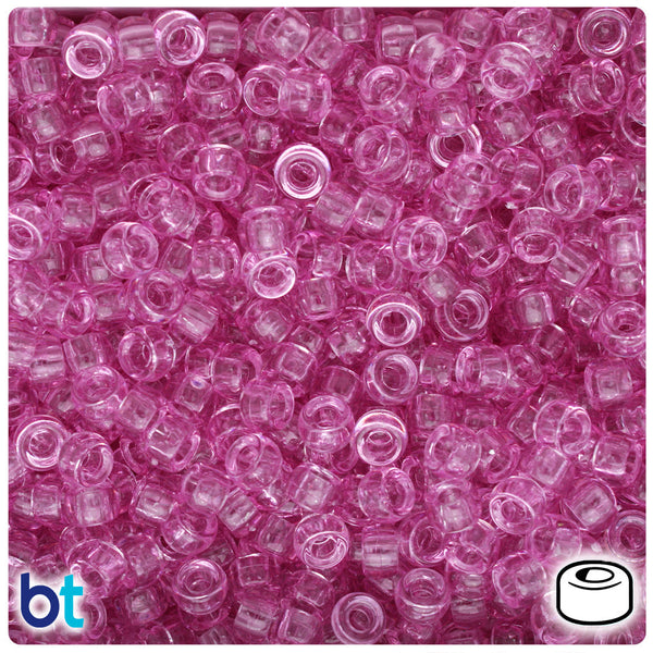 BeadTin Light Fuchsia Transparent 6.5mm Mini Barrel Plastic Pony Beads (1000pcs)