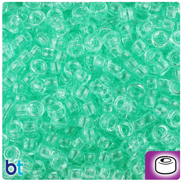 BeadTin Green Aqua Transparent 6.5mm Mini Barrel Plastic Pony Beads (1000pcs)