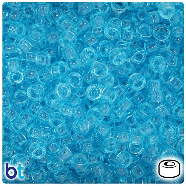 BeadTin Light Turquoise Transparent 6.5mm Mini Barrel Plastic Pony Beads (1000pcs)