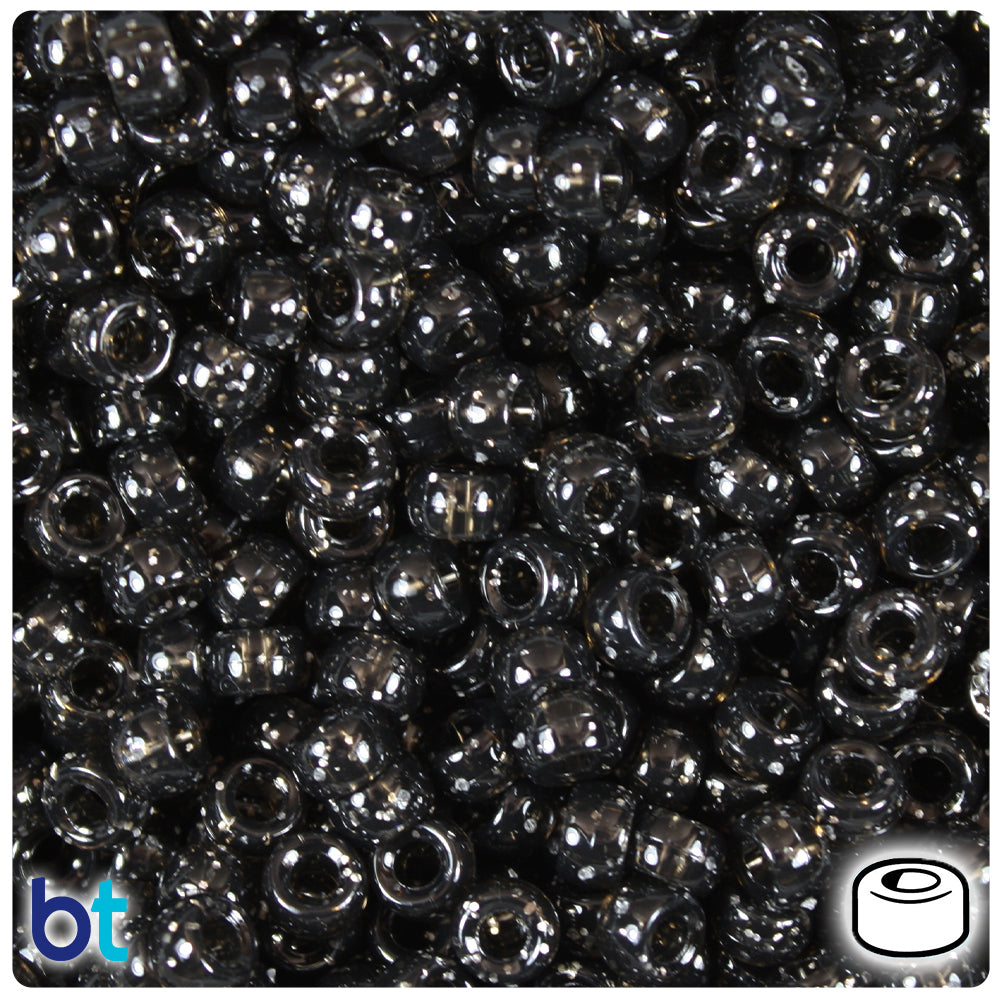 BeadTin Jet Sparkle 6.5mm Mini Barrel Plastic Pony Beads (1000pcs)