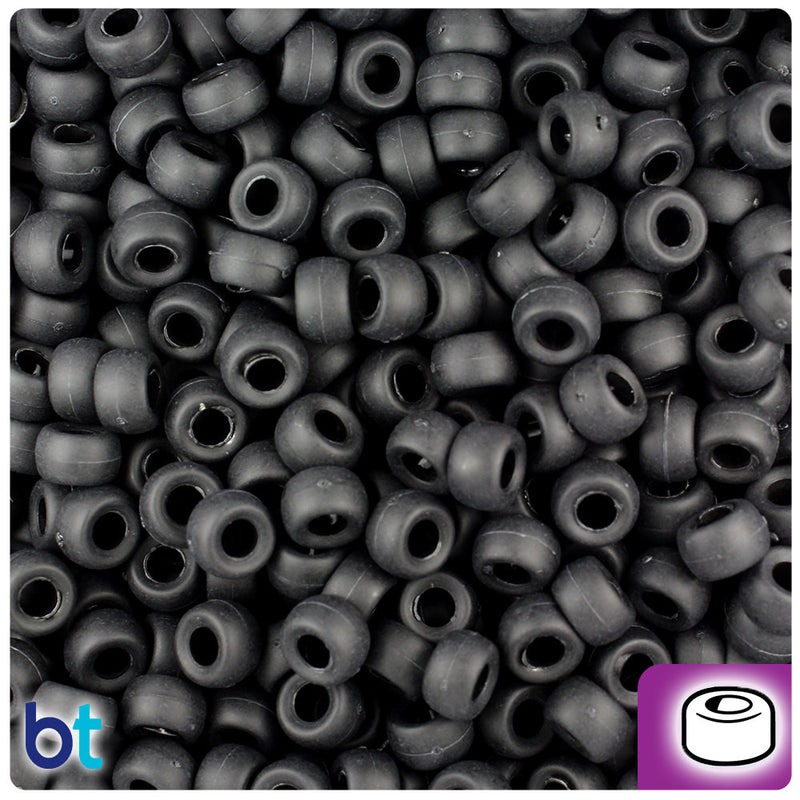 BeadTin Black Matte 6.5mm Mini Barrel Plastic Pony Beads (1000pcs)