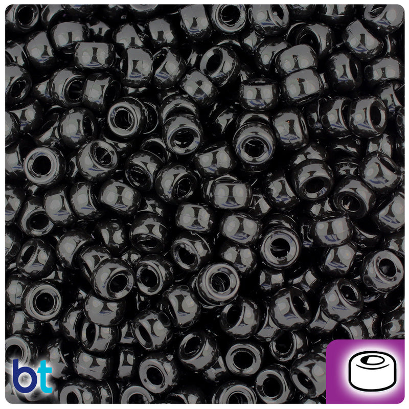 BeadTin Black Opaque 6.5mm Mini Barrel Plastic Pony Beads (1000pcs)