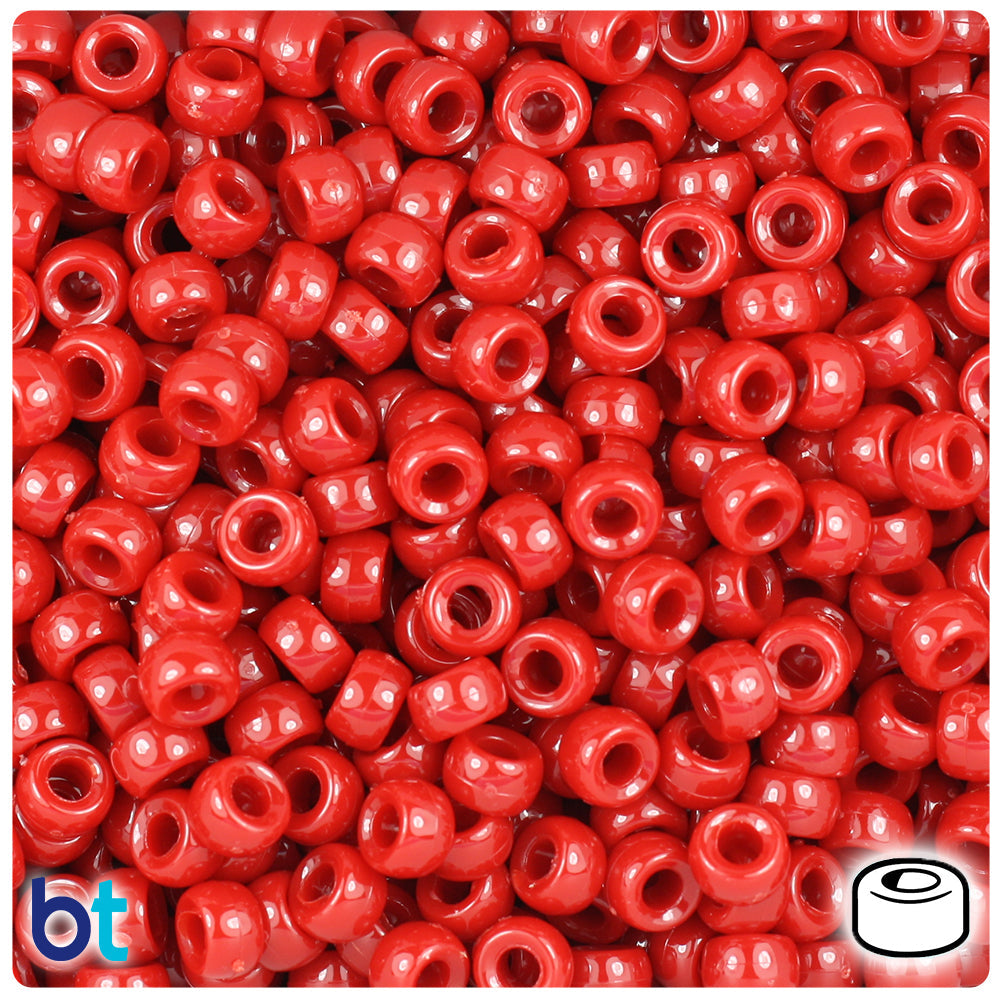 BeadTin Red Opaque 6.5mm Mini Barrel Plastic Pony Beads (1000pcs)