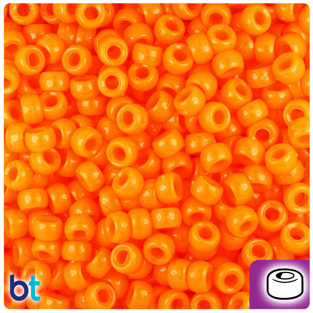 BeadTin Orange Opaque 6.5mm Mini Barrel Plastic Pony Beads (1000pcs)