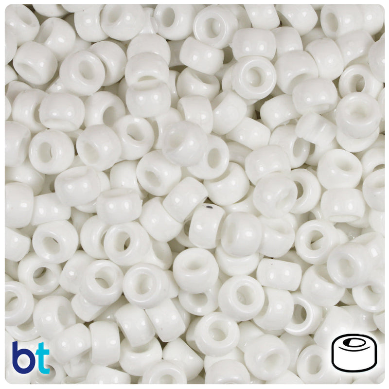 BeadTin Bright White Opaque 6.5mm Mini Barrel Plastic Pony Beads (1000pcs)