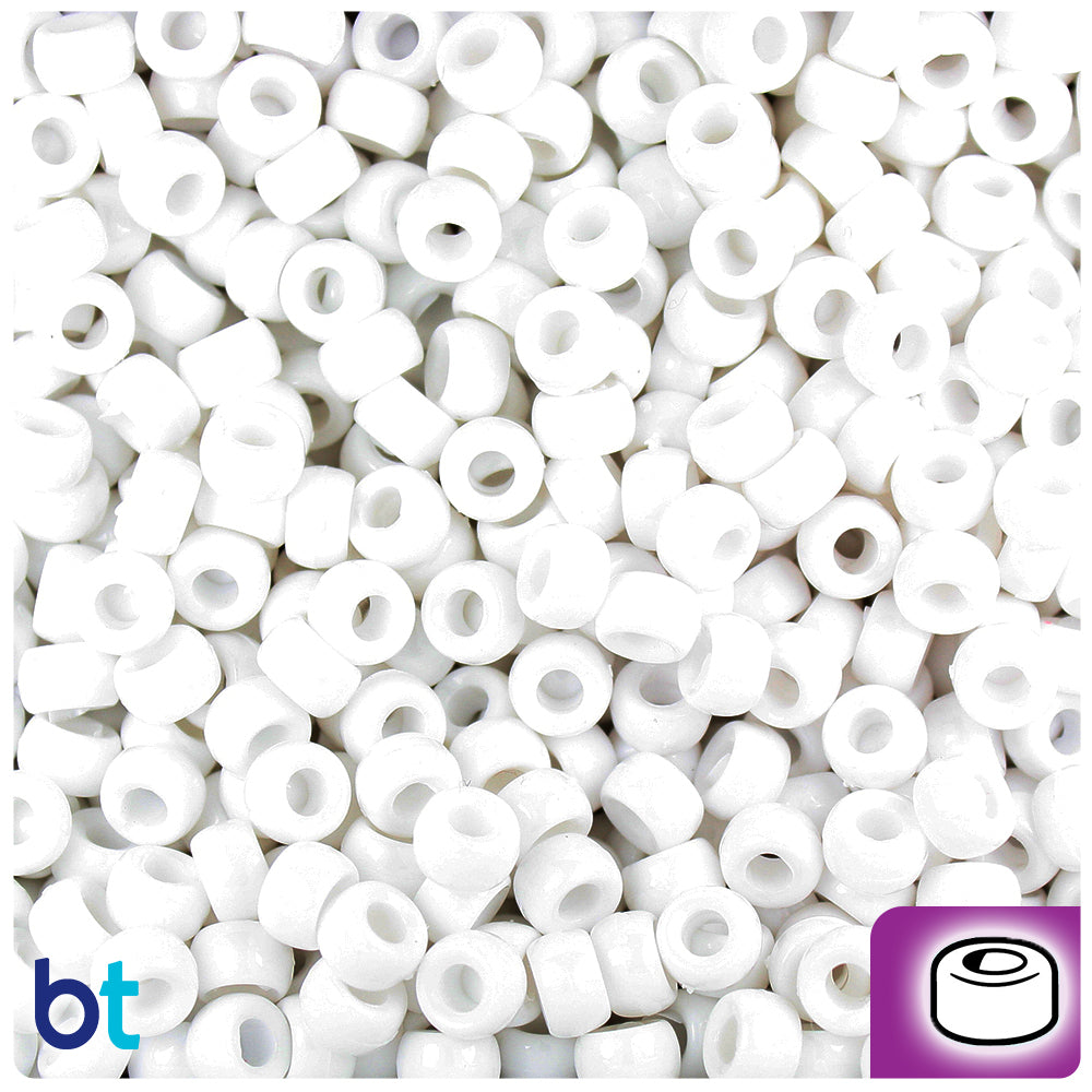 BeadTin White Opaque 6.5mm Mini Barrel Plastic Pony Beads (1000pcs)