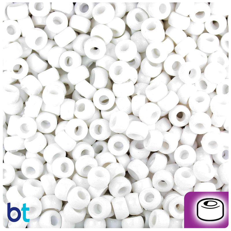 BeadTin White Opaque 6.5mm Mini Barrel Plastic Pony Beads (1000pcs)