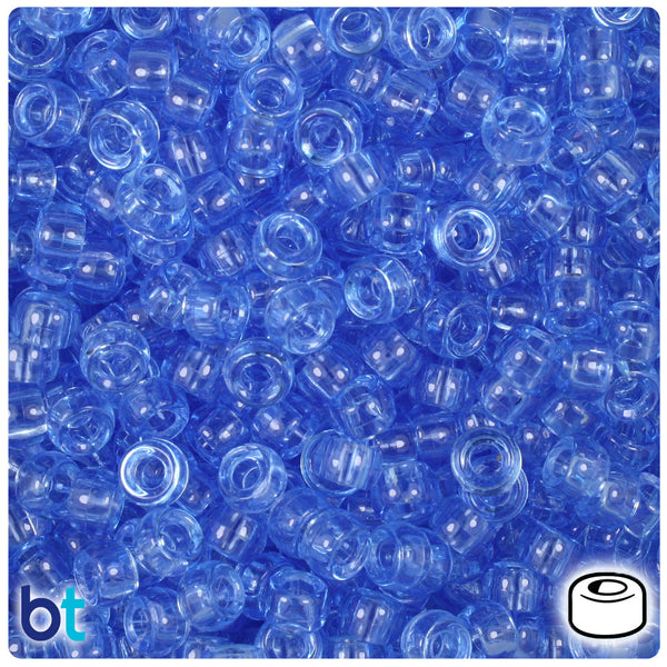 BeadTin Medium Sapphire Transparent 6.5mm Mini Barrel Plastic Pony Beads (1000pcs)