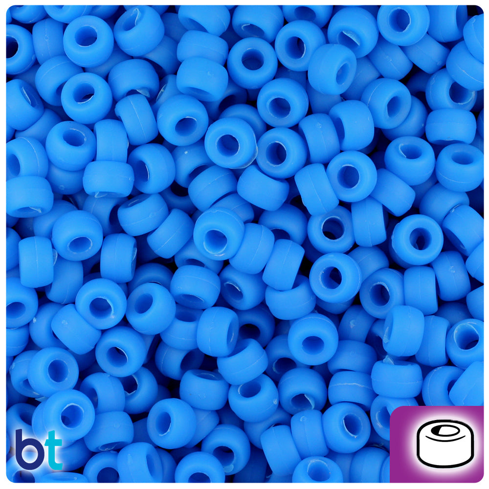 BeadTin True Blue Matte 6.5mm Mini Barrel Plastic Pony Beads (1000pcs)