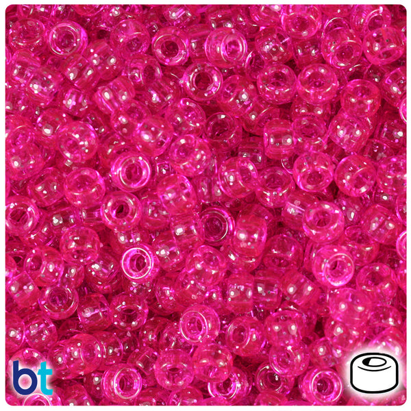 BeadTin Bright Pink Sparkle 6.5mm Mini Barrel Plastic Pony Beads (1000pcs)